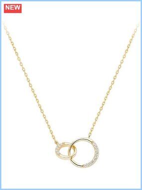 14K Gold Intertwined Circle Necklace Double Moissanite Pendant